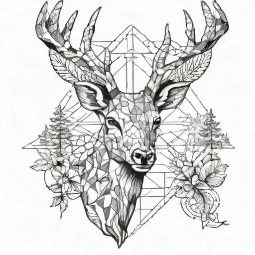 adam's hand and deer and forest and brain tattoo design idea