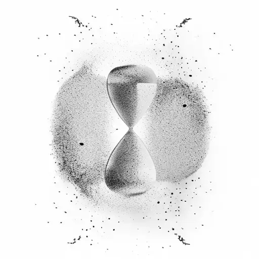 A minimalist hourglass with flowing sand turning into birds, representing the concept that time heals everything tattoo design idea