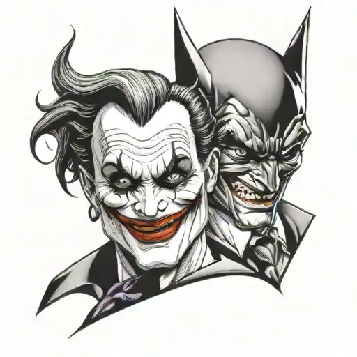caricatur joker and batman tattoo design idea