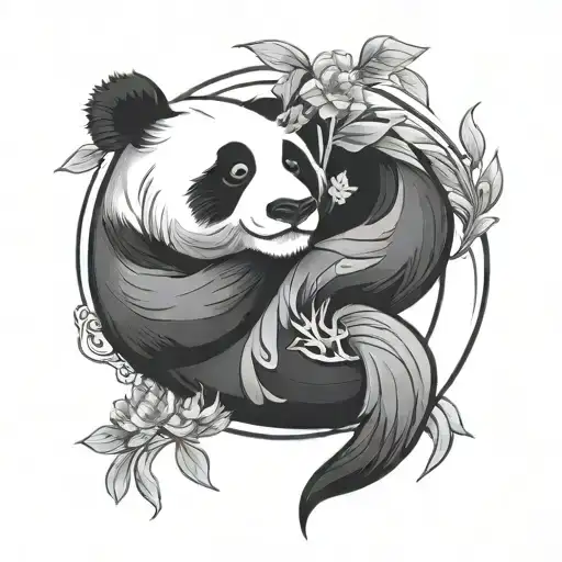 pandas in yin and yang symbol intertwined tattoo design idea
