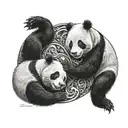 pandas in yin and yang symbol intertwined tattoo design idea