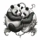 pandas in yin and yang symbol intertwined tattoo design idea