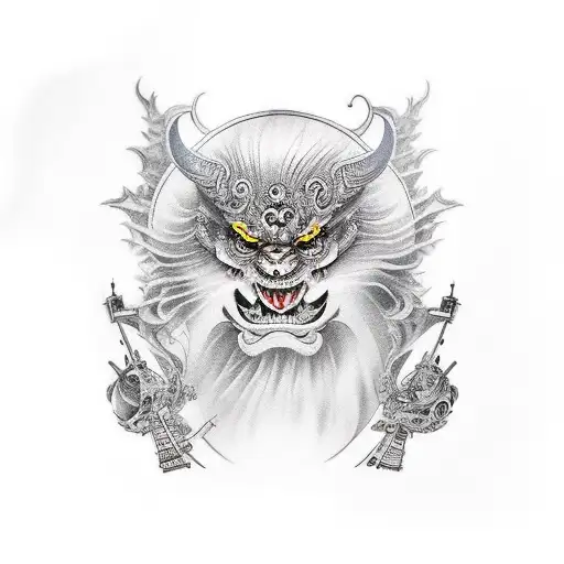 jin sakai from ghost of tsushima in trash Polka Style  tattoo design idea