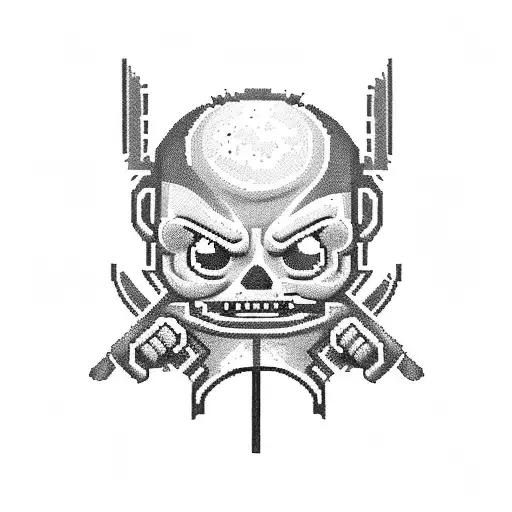 A pixelated character from The Binding of Isaac wielding a cooking utensil tattoo design idea