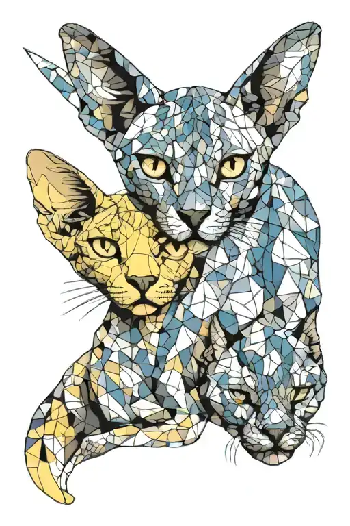 Two Sphynx cats, the cats are black and white, but one cat has blue eyes, the other has yellow ones tattoo design idea