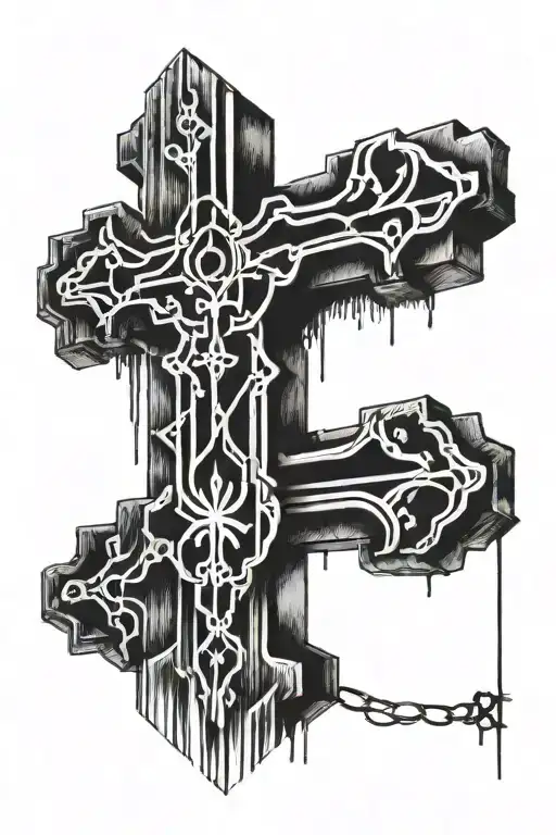 upside down cross with fence background    tattoo design idea