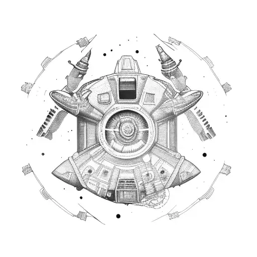 spaceship interior tattoo design idea