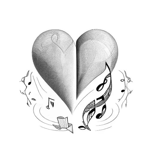 heart shape outline filled with music notes tattoo design idea