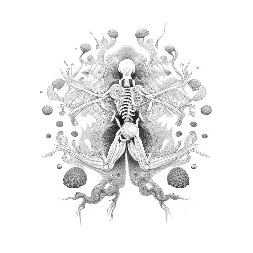 a fungus with a human body dancing tattoo design idea