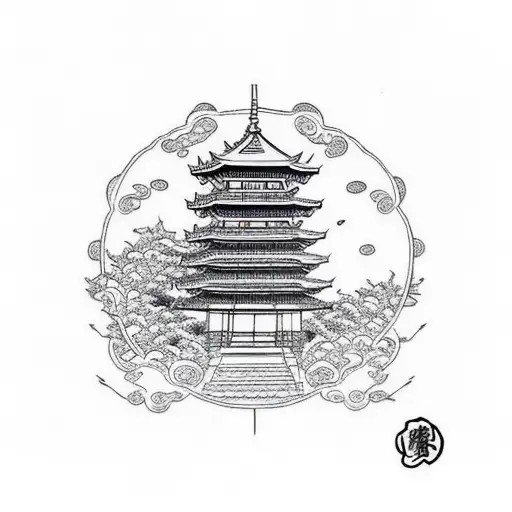 Pagoda Temporary Tattoo Sticker - OhMyTat