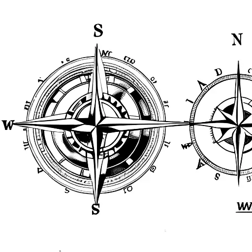 Combine a compass, a steering wheel, and a BMW logo in a minimalist tattoo tattoo design idea