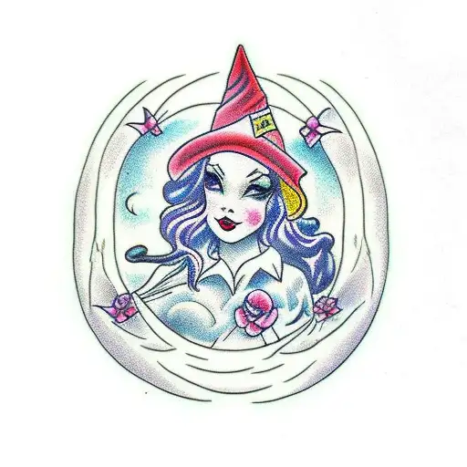 Incorporate cute witches and nature into a tattoo tattoo design idea