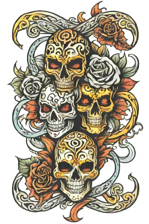 infinity symbol with laugh now cry later mask tattoo design idea