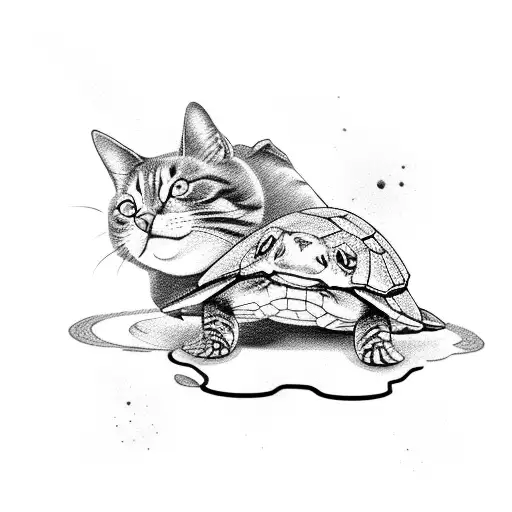 cat fighting a turtle tattoo design idea