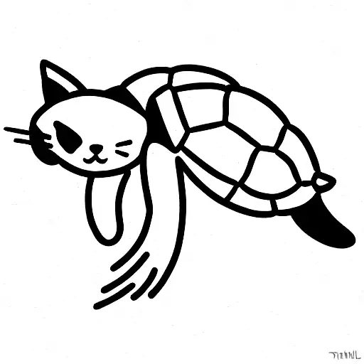 cat fighting a turtle tattoo design idea