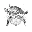 cat fighting a turtle tattoo design idea