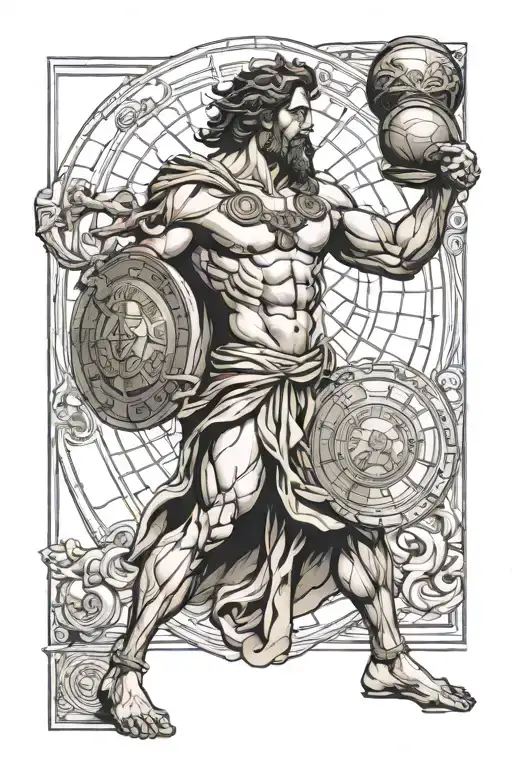 greek god atlas holding tattoo design idea