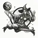 Sinister witch casting a spell under a full moon tattoo design idea