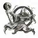 Sinister witch casting a spell under a full moon tattoo design idea