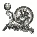 Sinister witch casting a spell under a full moon tattoo design idea