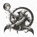 Sinister witch casting a spell under a full moon tattoo design idea