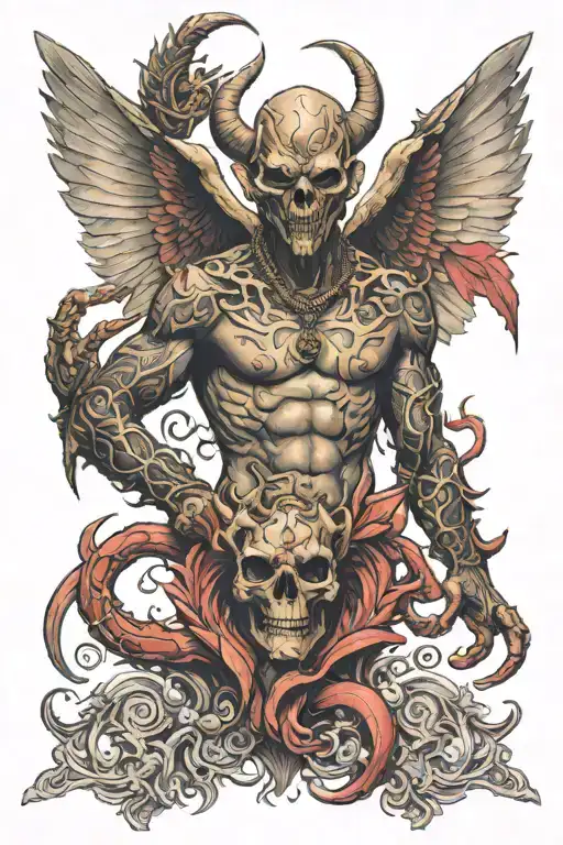 full back tatto half angel half devil in the middle between the sholders a scorpion   tattoo design idea