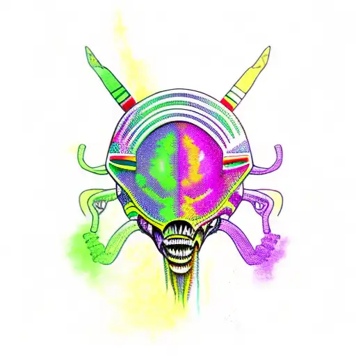 alien sketch rasta head peace sign tattoo design idea