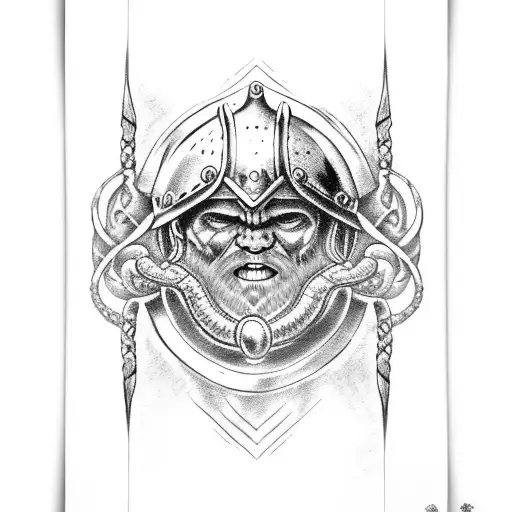 viking with helmet and serpent down arm  tattoo design idea