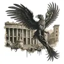 An intricate design combining elements of Harry Potter's world and ancient Rome, like a phoenix flying over the ruins of the Roman Forum tattoo design idea