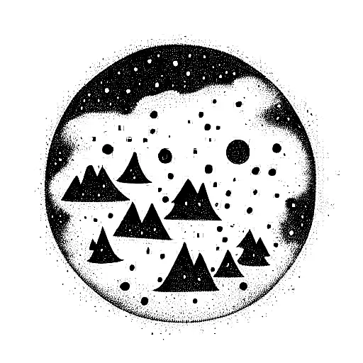 astronaut evergreen tree planets  tattoo design idea