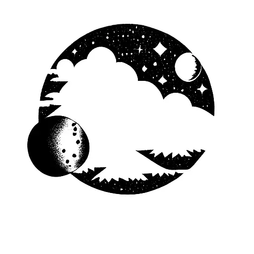 astronaut evergreen tree moon tattoo design idea