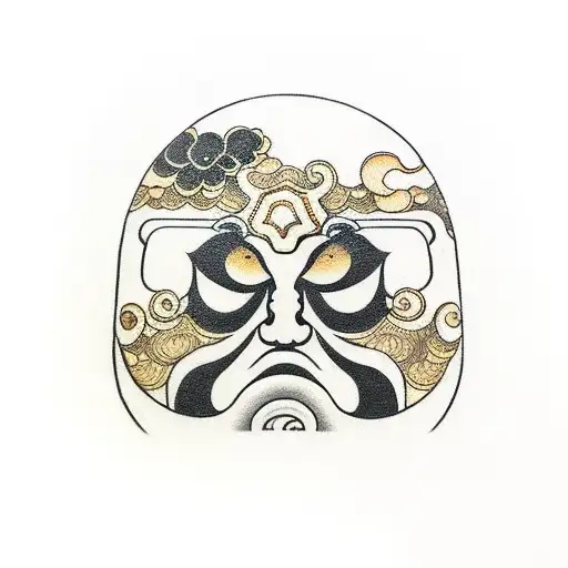daruma doll black and gold tattoo design idea