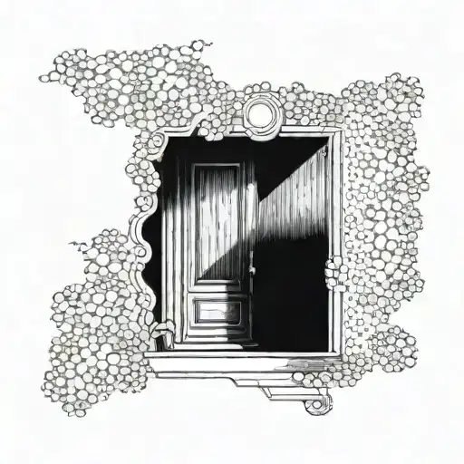 door boy opening in dark shade light outside the room tattoo design idea