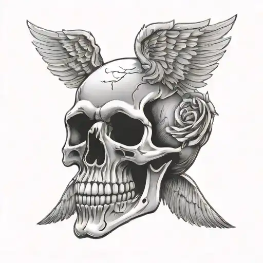 Human skull with wings tattoo design idea