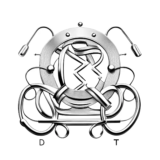 A minimalist stethoscope intertwined with the initials KKD II, symbolizing the client's dedication to their husband and profession tattoo design idea