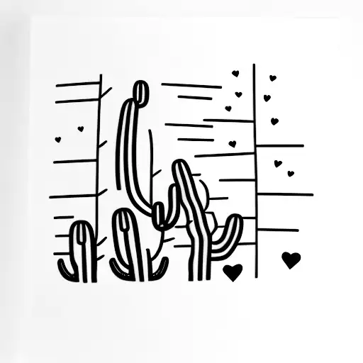 A minimalist saguaro cactus with the phrase 'love you more' written in a delicate script, symbolizing the client's love for their husband and the unique flora of Arizona tattoo design idea