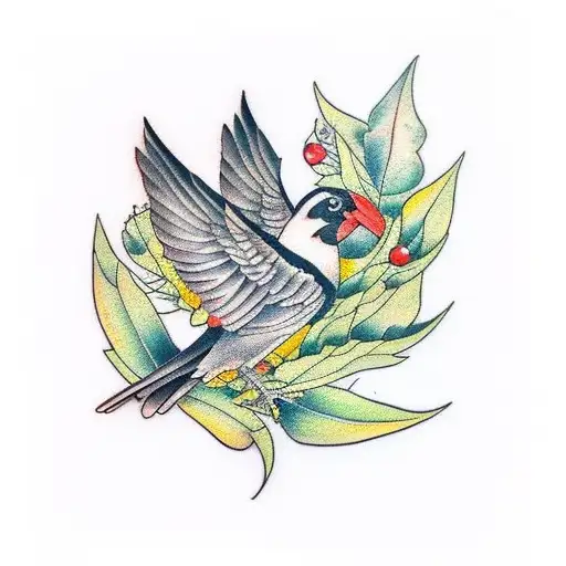 magpie with leaves  tattoo design idea