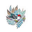 magpie with leaves  tattoo design idea