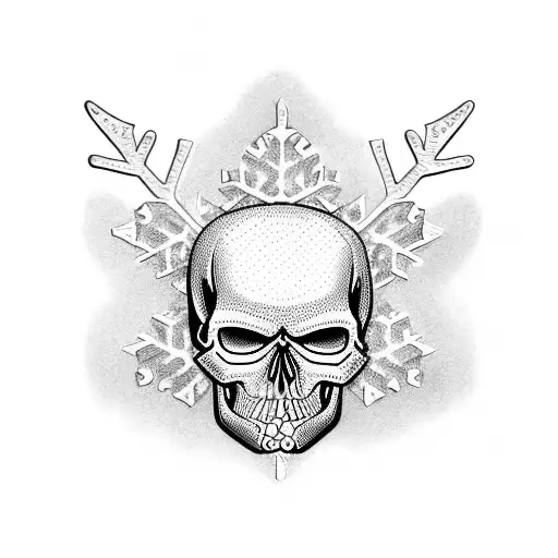 realistic skull with snowflakes tattoo design idea