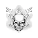 realistic skull with snowflakes tattoo design idea