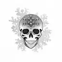 realistic skull with snowflakes tattoo design idea