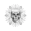 realistic skull with snowflakes tattoo design idea