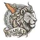 lion with the name Harley   tattoo design idea