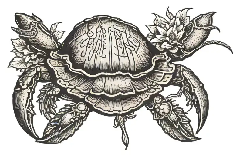 horseshoe crab with banner wrapped tattoo design idea