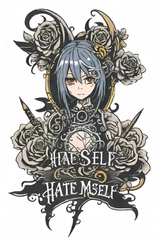 Dark Lettering hate myself tattoo design idea
