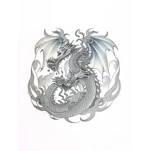 A fierce dragon playing an electric guitar tattoo design idea