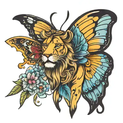 lion butterfly wings tattoo design idea