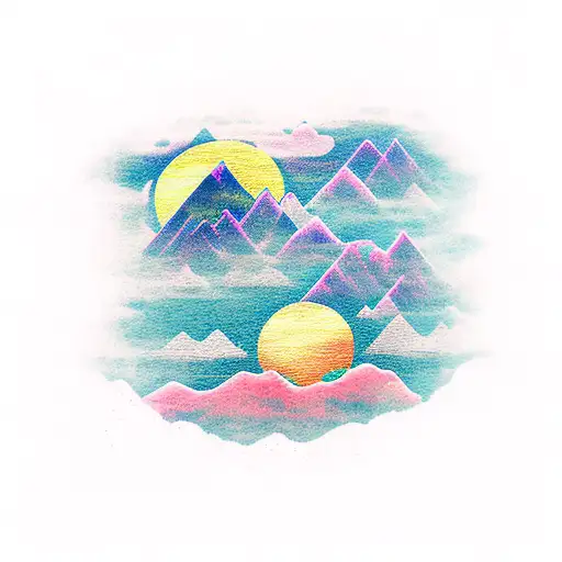 Mountain Scene oceans moon tattoo design idea