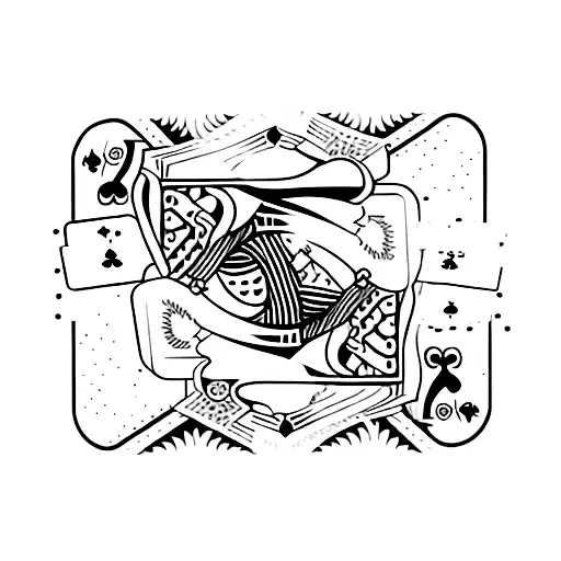 A magical scene featuring a deck of cards floating in mid-air surrounded by swirling black and white smoke tattoo design idea
