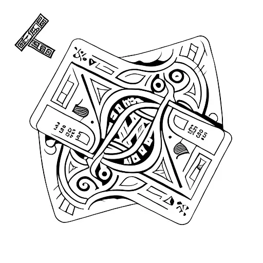 A minimalist design combining elements of a deck of cards and the numbers 08.24.39-02.14.24 tattoo design idea